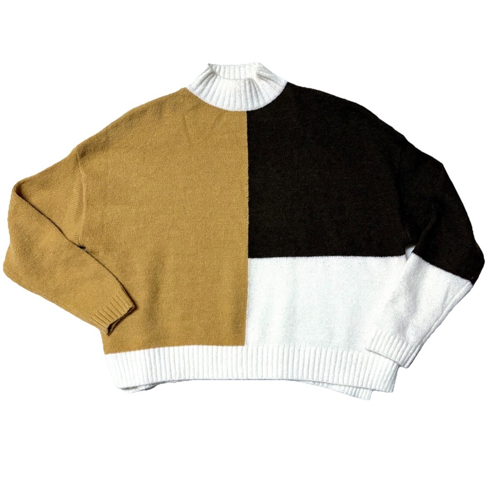 Double Zero Colorblock Sweater Women S Boxy Oversized Neutral Mock Neck‎ Autumn